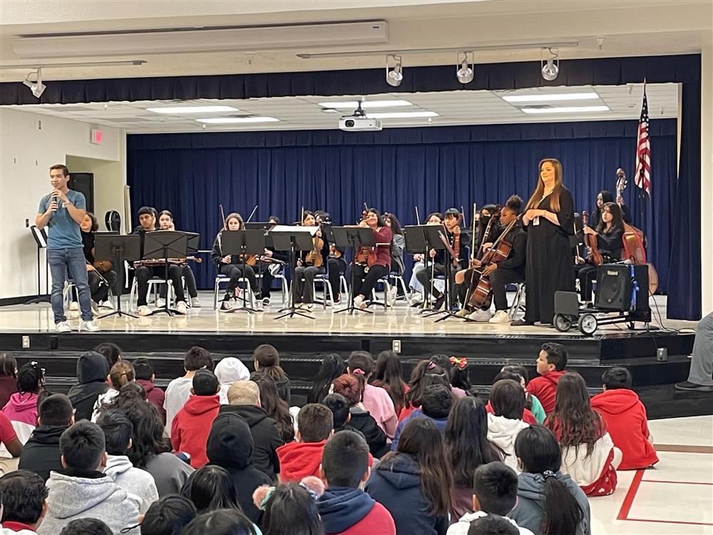 Willis Junior High visits Galveston fifth and sixth graders for an assembly.